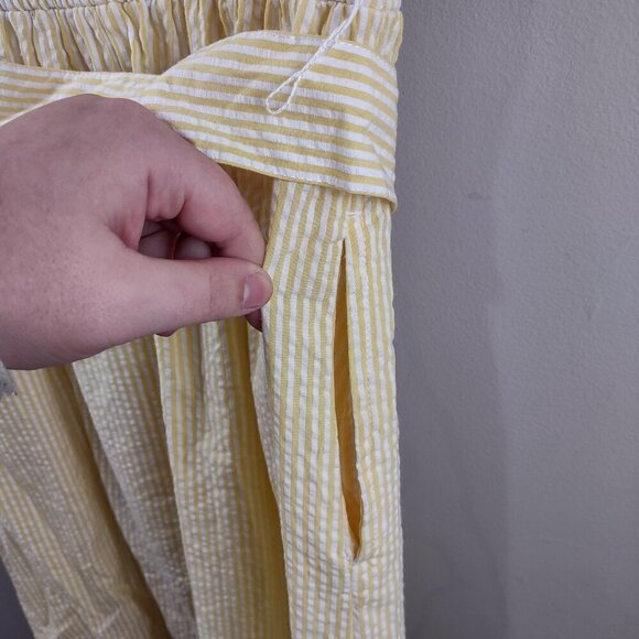 1980s Vintage Yellow Cotton Striped Seersucker Day Dress Size Small - Picture 6 of 7